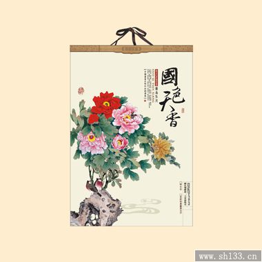 2014經(jīng)典款國色天香月歷定做-正對開彩金浮雕藝術(shù)紙